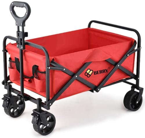Berry 100L Festival Trolley on Wheels | Folding Trolley with Wheels | 220lbs Collapsible Foldable Wagon Trolly for Beach Festivals Garden Picnic Shopping Fishing & Camping - Red