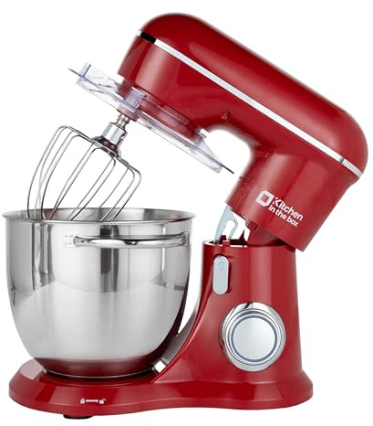 Kitchen in the box 6L Stand Mixer, 10 Speeds Electric Food Mixer for Baking | 1300W Kitchen Mixer for Family Baking, Colorful Design with Dough Hook, Whisk & Beater for Cake, Bread & Pizza Dough (Red)
