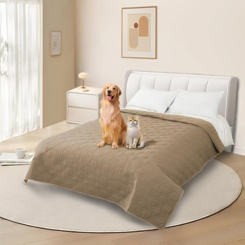 DUJUIKE 100 % vattentätt sofföverdrag för hundar, sofföverdrag för husdjur, möbelskydd för barn och husdjur, med halkfri undersida, för 3-sits (kamel, 208 x 260 cm)