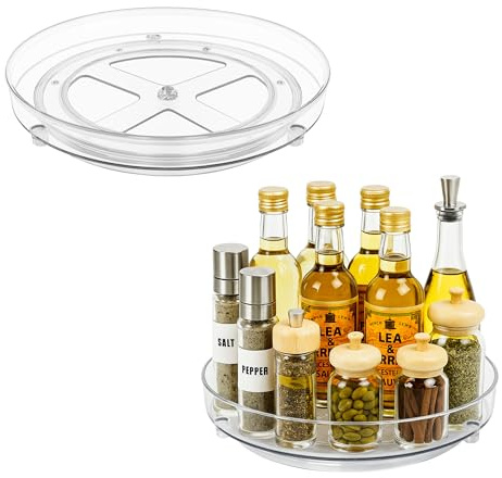 Lazy Susan Turntable 2 Pack 9 Inch 360 Rotating Acrylic | Non-Skid Spice Rack Organizer for Kitchen Cabinet, Fridge, Pantry, Countertop