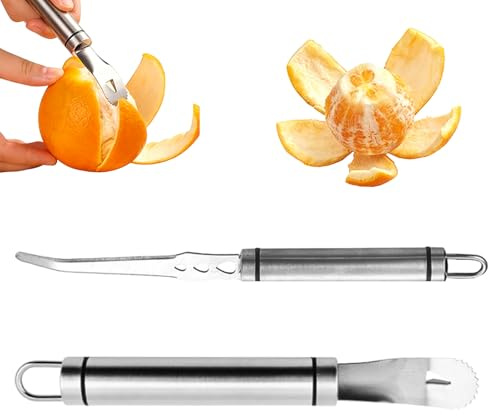 Orangenschäler Edelstahl 2 Stück, Zitrusschäler Set mit Grapefruitmesser, Ergonomischer Griff für Orangen, Zitronen und Pomelo