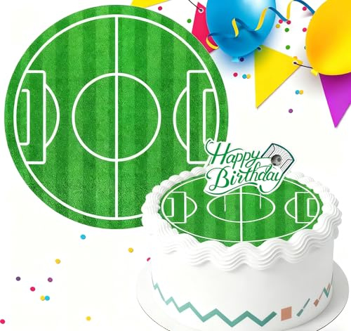 KSHGTB Football themed Cake Topper 7 * 7.6inch | Edible Football Field 8 Inch Precut Icing Decoration | FIFA World Cup Inspired Design for Birthdays