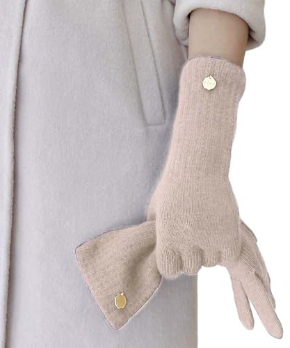HARJJME Handschuhe Damen Winter 100% Merino Wollhandschuhe mit Touchfunktion Thermo Warme Fingerhandschuhe Handy Touch Lange Strickhandschuhe Weihnachten Geschenk für Frauen