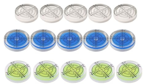 Niceminiwall Lot de 15 niveaux à bulle circulaires ronds de 32 mm avec graduations pour la mesure professionnelle dans la maison, le jardin et l'atelier (blanc, bleu, vert)