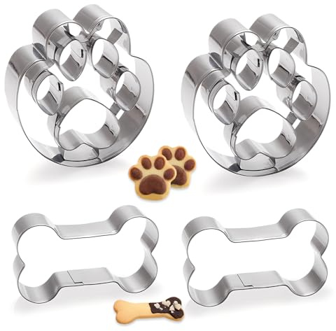 HMCEY 4 PCS Formine Biscotti Osso,Stampini per Biscotti per Cane A Forma di Osso e di Zampe,Tagliabiscotti Acciaio Inox,Cookie Cutter,Stampo Biscotto Bambini,Formine per Torta Baby Shower per Panini