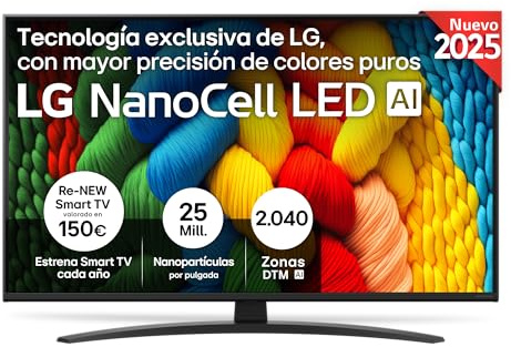 LG NanoCell 43NANO81A6A Smart TV 43 4K UHD HDR webOS WiFi Bluetooth HDMI