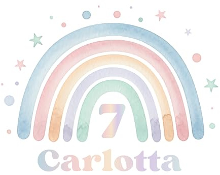 Personalisiertes Bügelbild für Textilien,Geburtstag,Wunschname,Wunschzahl,personalisiert,Kinder,Regenbogen, Sterne,Pastel,Aquarell,T-Shirt,Pullover,Body,Kindergeburtstag,DIY,Geschenk,Aufbügler,DTF