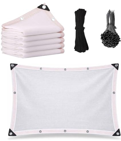 Rete Antigrandine per Orto con Occhielli, Rete Ombreggiante Bianca 50% Uv, Telo Ombreggiante Esterno Traspirante, Vele Ombreggianti Hdpe 5x5 3x3 3x4 per Gazebo Giardini Balcone Pollaio(4x6m)