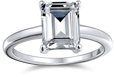 Bling Jewelry Klassischer Zeitloser Einfacher 2.5CT Rechteck Brillant Smaragd Schliff AAA CZ Solitär Verlobungsring Für Frauen Dünnes Band .925 Sterlingsilber