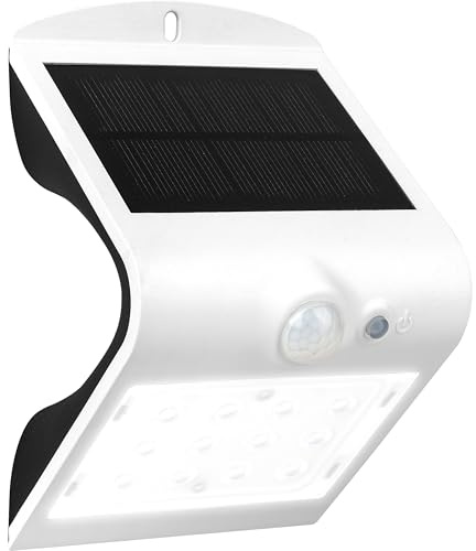 Luceco LEXS30W30-01 Applique Murale Solaire LED IP44 avec Détecteur de Mouvement Acier Blanc 15,2 x 9,6 x 8,3