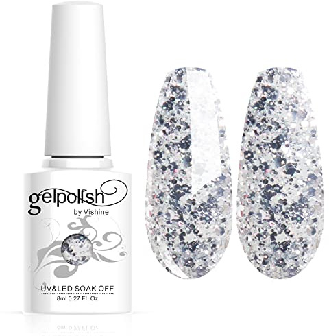 Vishine Smalto Semipermente per Unghie in Gel UV LED Smalti per Unghie Colori per Soak Off Manicure e Pedicure 8ml 1pzs - Glitter Silver #1853