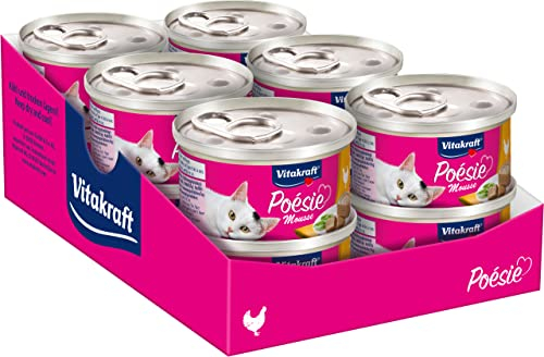 Vitakraft Poésie Mousse, Nassfutter Katze, luftige Mousse, mit Huhn, ohne Zusatz von Zucker und Getreide (12x 85g)