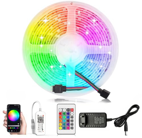 Arotelicht 12V 5M LED Streifen WiFi RGB Strip Kit,mit Netzteil&Controller 150LEDs 5050SMD Smart RGB Stripe Lichtleiste Kompatibel mit Alexa,Google Home Smartphone für Haus,Party,Hochzeit,Dekoration