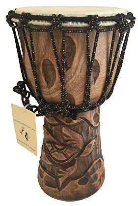 Djembe Drum Solid Wood Deep Carved Bongo Congo African Drum - 12 HIGH MED SIZE - Professional Quality - NOT MADE IN CHINA - JIVE BRAND (Turtle)