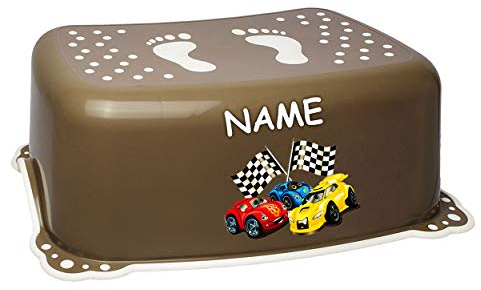 alles-meine.de GmbH Anti RUTSCH - Trittschemel/Tritthocker/Kindersitz - braun - Dunkelbraun Auto - Rennwagen inkl. Name - Bieco - Tritt - Kinderschemel & Kindertritt - b..