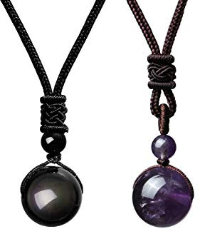 Jovivi Glückskette: Obsidian/Tigerauge/Amethyst Stein Perle Anhänger Kette Nylonschnur verstellbar Geschenkideen für Damen und Herren