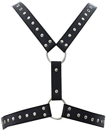 Pinwe Herren Brustgurt aus schwarzem Leder, verstellbare Schnalle, Körperkäfiggürtel für Clubwear, Kostüm, Schwarz , Einheitsgröße