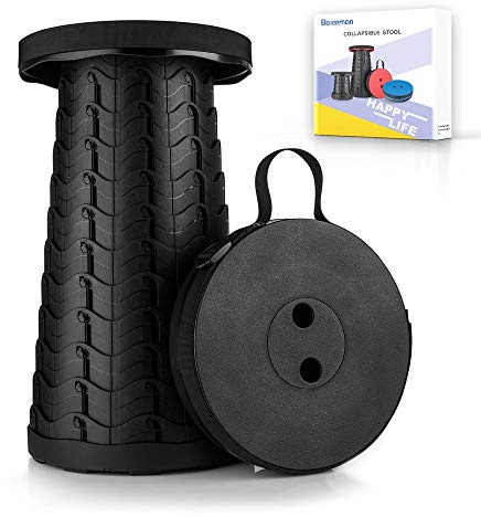 Boreeman Upgraded Folding Stool Lightweight Yet More Sturdy with Load Capacity 400lbs Portable Collapsible Stool for Camping Fishing Hiking BBQ (Black)