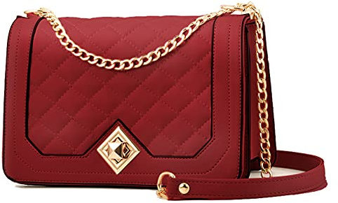 Travistar Damen Umhängetasche Kleine - Kette Schulterriemen Crossbody Bag - Lingge Tasche Schultertasche Abendtasche Citytasche Leder Feste Multifunktionstasche