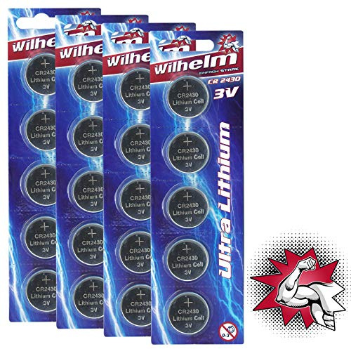 Wilhelm CR2430 Lithium Knopfzellen 3V 270 mAh, ø24 x 3 mm – 20 Stück
