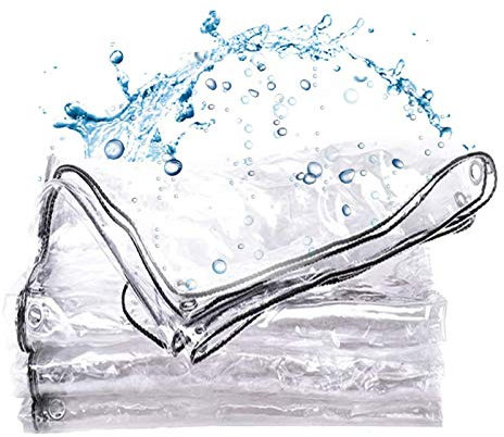 0.4mm Heavy Duty Transparente Wasserdichte PVC Plane,Klar Markisen Winddicht Folie,Draussen Garten Abdeckplane,Balkon Pflanzenschutz Vordächer,Verstärkt Regen-Blatt Vorhänge(2x6m/6.6x19.7ft)