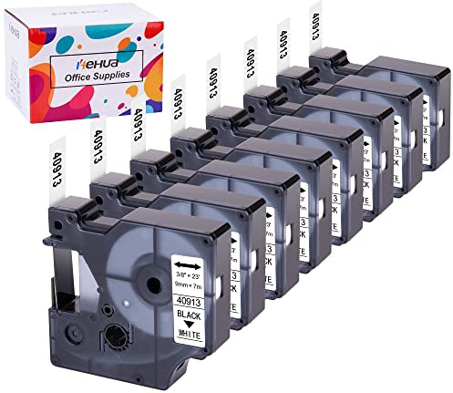 8x Hehua 40913 Etikettenband Ersatz für Dymo D1 9mm x 7m Schwarz auf Weiß | 40913s S0720680 Bänder Kompatibel mit Dymo LabelManager 160 280 210D Executive 640CB LabelWriter 450 DUO LabelPoint 100 150