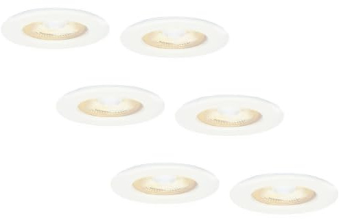 HOFTRONIC 6x Nola - LED Einbaustrahler 68mm Weiß - IP65 Wasserdicht für Außen, Dachüberstand und Bad - 5W 450lm - 2700K Extra Warmweiß - Deckeneinbauleuchte Einbauspots