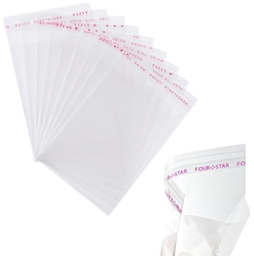 Lot de 100 sacs en plastique autocollants refermables - Film cellophane et polypropylène - Fermeture adhésive - 22 x 30 cm