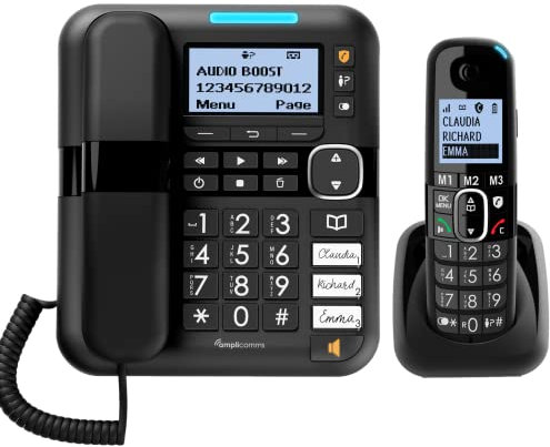 Amplicomms BigTel 1580 Corded Big Button Phone for Elderly with Answering Machine and Additional Handset - Loud Phones for Hard of Hearing - Hearing Aid Compatible Phones - Cordless Number Telephone