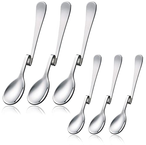 6 Edelstahllöffel mit gebogenen Griffen, Longdrinklöffel mit Knick, Latte Macchiato Löffel Edelstahl, Kaffeelöffel, Honiglöffel mit gebogenen Griffen