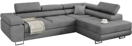 KREATIVE FURNITURE & DESIGN Ecksofa Miami ecksofa mit schlaffunktion und bettkasten, Wohnzimmer ecksofa, Ecksofa mit Bettkasten, Ecksofa in L-Form Couch l Form (Grau, rechte Ottomane)