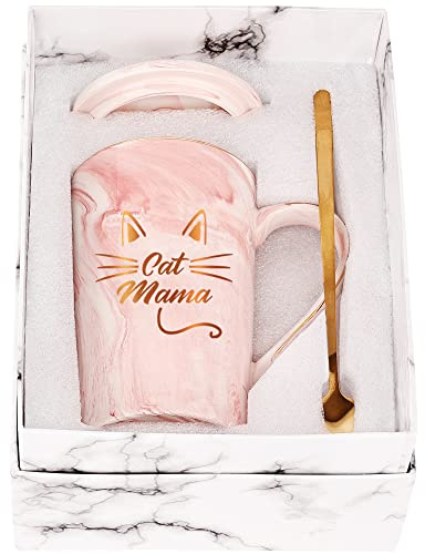 SHENDONG Katzen-Mama-Becher Katzen-Mama-Kaffeetasse Neuheit Katzenbecher Katzengeschenke für Mama Mutter Katzenliebhaber Geburtstag Muttertagsgeschenke für Katzenmama Mama von Tochter Sohn 400ml Rosa