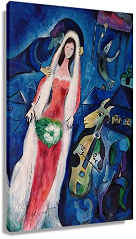 La Mariee de Marc Chagall - Póster de pared para decoración de baño, lienzo impreso para pasillos, paneles de pintura, carteles de viaje retro (enmarcado, 40 x 60 cm)