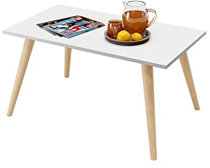 BOGATECO Skandinavischer Couchtisch 90 x 50 x 47 cm | Sofatisch | Kaffeetisch mit Buche Füße, Wohnzimmertisch mit Holzbeine | Stabil | Einfach zu Montieren |
