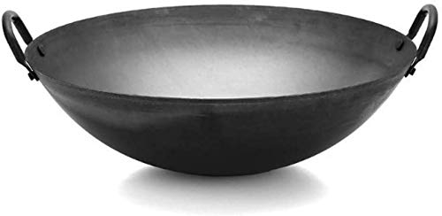 HMTE Wok/Padella in Ghisa - Pentola in Ferro Rivestita Antiaderente Tradizionale Fatta A Mano, Wok Grande/Padella Professionale, con Manico in Acciaio,50Cm,40cm (60cm)