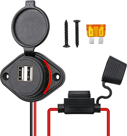 Caricabatteria Dual USB 4.8A 12v-24v Pannello Ricarica Rapida Impermeabile per Moto, Barche, Camion, Camper