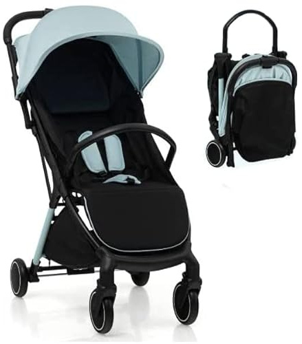Maxmass Baby Stroller, One Hand Folding Toddler Pushchair with 5-Point Safety Belt, Seat Cover, Backrest, Footrest, Infant Travel Pram Baby Trolley Lightweight Buggy for 0-36 Months Old (Blue)