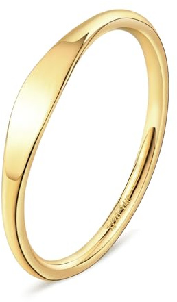 NOKMIT 1.5mm 14K Gold Filled Slim Signet Rings Thin Croissant Pinky Ring for Women Dainty Gold Twisted Stacking Statement Flat Ribbed Plain Band Comfort Fit Size 4 to 10 (4)