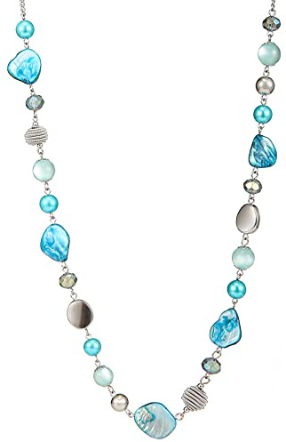 FULU AUTUMN Collana Lunga in Argento con Perline da Donna Collana Catena Lunga di Perle e Cristalli Gioielli Boho Idee Regalo per Lei(56-Turquoise)