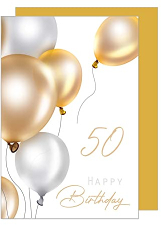 Edition Seidel Premium Glückwunschkarte zum 50. Geburtstag mit Umschlag. Geburtstagskarte Grusskarte Billet Luftballons Karte Happy Birthday Mann Frau (GZ349-50 SW023)