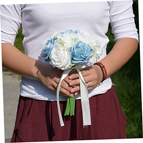 Warmhm Kunstblumenstrauß Brautstrauß Rosenstrauß Für Hochzeitsfeier in Blau Weiß Künstliche Hochzeitsblumen Als Brautjungfernstrauß Oder Dekoration