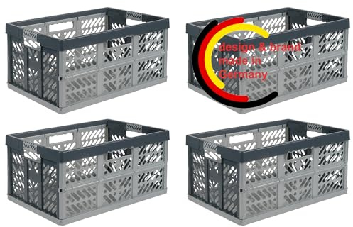 KiNDERWELT 4 x Stabile Profi-Klappboxen mit Soft-Touch Griffen, 54 x 37 x 28 cm, 45 l, Ben, Hellgrau