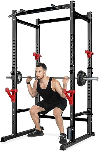 Bongkim Power Rack, rackbur för viktträning, justerbart knäböjningsställ för hemmagym, lyftbur med kapacitet på 299 kg (svart)