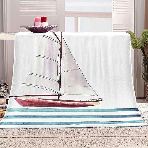 Kuscheldecke 80 x 150 cm 3D Segelboot Flanell Fleecedecke, Weich Warm Flauschig Decke Tropisch Wohndecke Decken für Sofadecke Couchdecke kuscheldecken für Kinder Erwachsene, Blanket