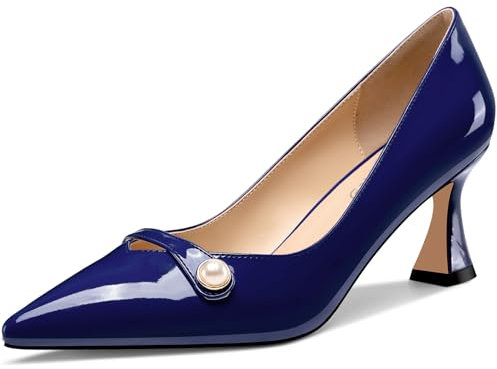 NobleOnly Mujer Medio Heel Puntiaguada Punta Slip-on Perlas Dress Pumps Glitter Casual Zapatos 6 CM Heels Azul Marino 38 EU