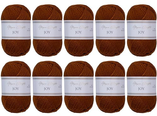 Utopia Crafts JOY Uni Strick- und Häkelgarn, Weich, Pflegeleicht, 100% Polyacryl, 10x 50 g Knäuel, 150m (Kastanie)