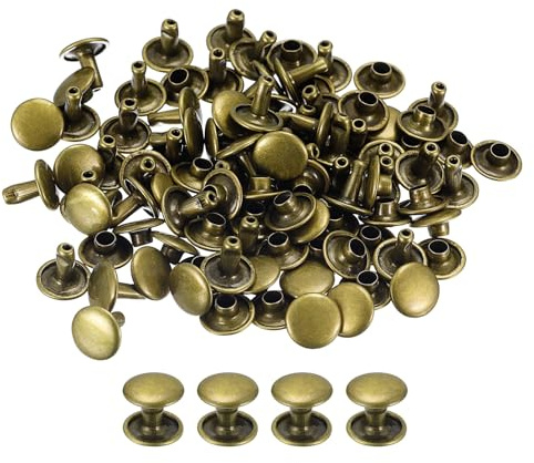 QUARKZMAN 100 Sets Ledernieten, 12x10mm Doppelt Kappe Nieten Metallnieten Runde Nieten Hohlnieten Niete für Lederhandwerk Reparatur DIY Geldbörsen Gürtel Taschen Schuhe, Bronzeton