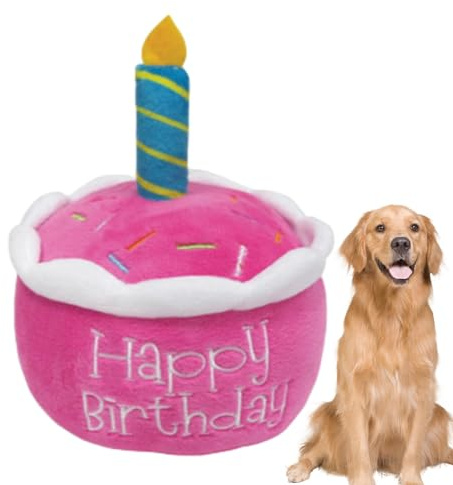 Ceolup Gefülltes Geburtstagskuchen-Hundespielzeug, Hunde-Geburtstags-Plüschtier,Schönes Plüschhut-Kuchen-Haustierspielzeug - Junge Mädchen Hund Geburtstagsgeschenk, Welpe Kuchen Welpe Cupcake Plüsch