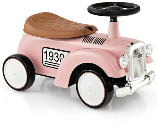 COSTWAY Rutschauto, Rutschfahrzeug mit Stauraum & Kippschutz, Kinderfahrzeug mit Lenkrad & Sound, Rutscher Auto für Kinder ab 1 Jahr, 58 x 27 x 34 cm (Rosa)
