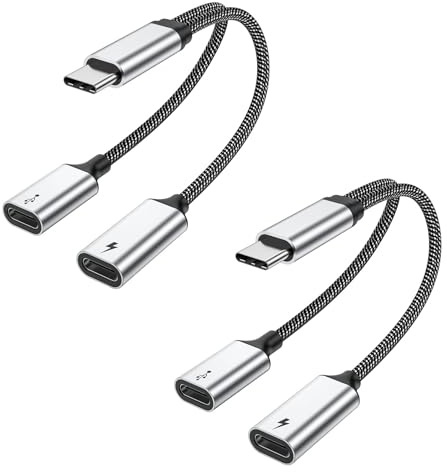 MOGOOD USB-C Splitter 1 auf 2, 60W PD, 480Mbps, Dual USB-C, 2er Set Kabel | Nylon Kabel, kompatibel mit MacBook, iPad, Samsung, PC, Headset, Datenübertragung, Laden, Reisen, Büro, Gaming, Audio